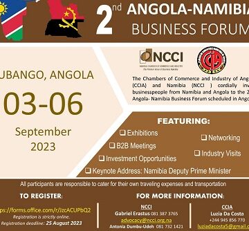 NCCI and CCIA invites entrepreneurs to register for 2nd Angola-Namibia Business Forum