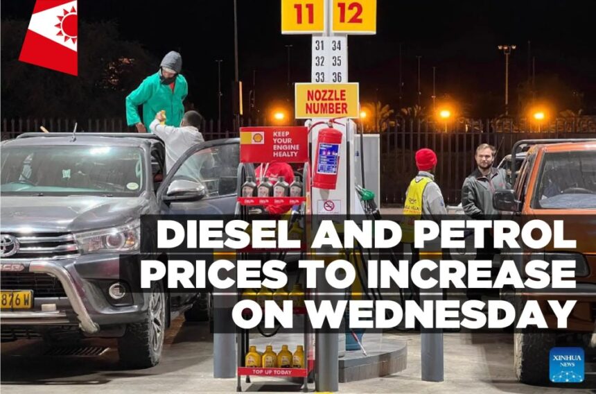 Diesel and petrol prices to increase on Wednesday