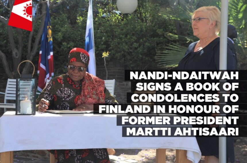 Nandi-Ndaitwah signs a book of condolences to Finland in honour of former President Martti Ahtisaari